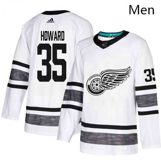 Mens Adidas Detroit Red Wings 35 Jimmy Howard White 2019 All Star Game Parley Authentic Stitched NHL Jersey
